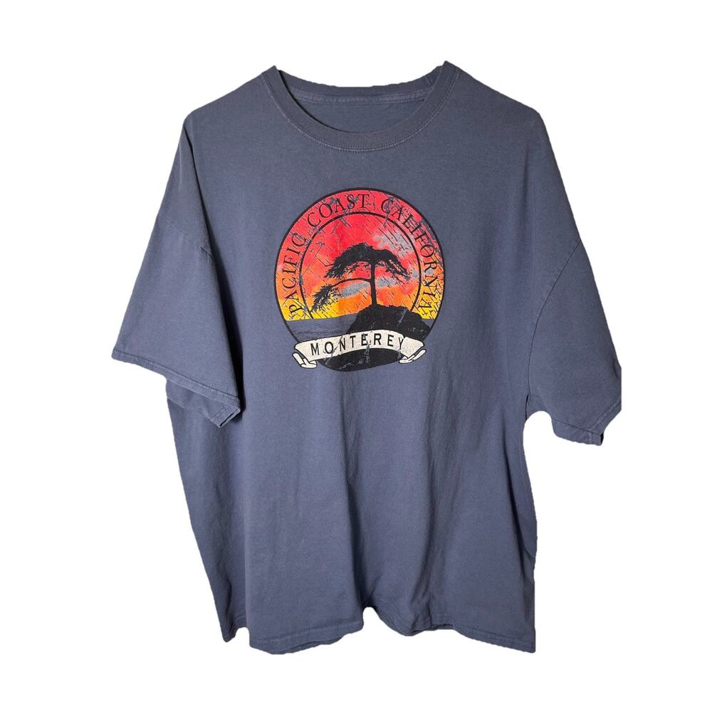 Pacific Coast Monterey Graphic Tee Blue Sunset Tree Sz‎ XL-XXL Cotton